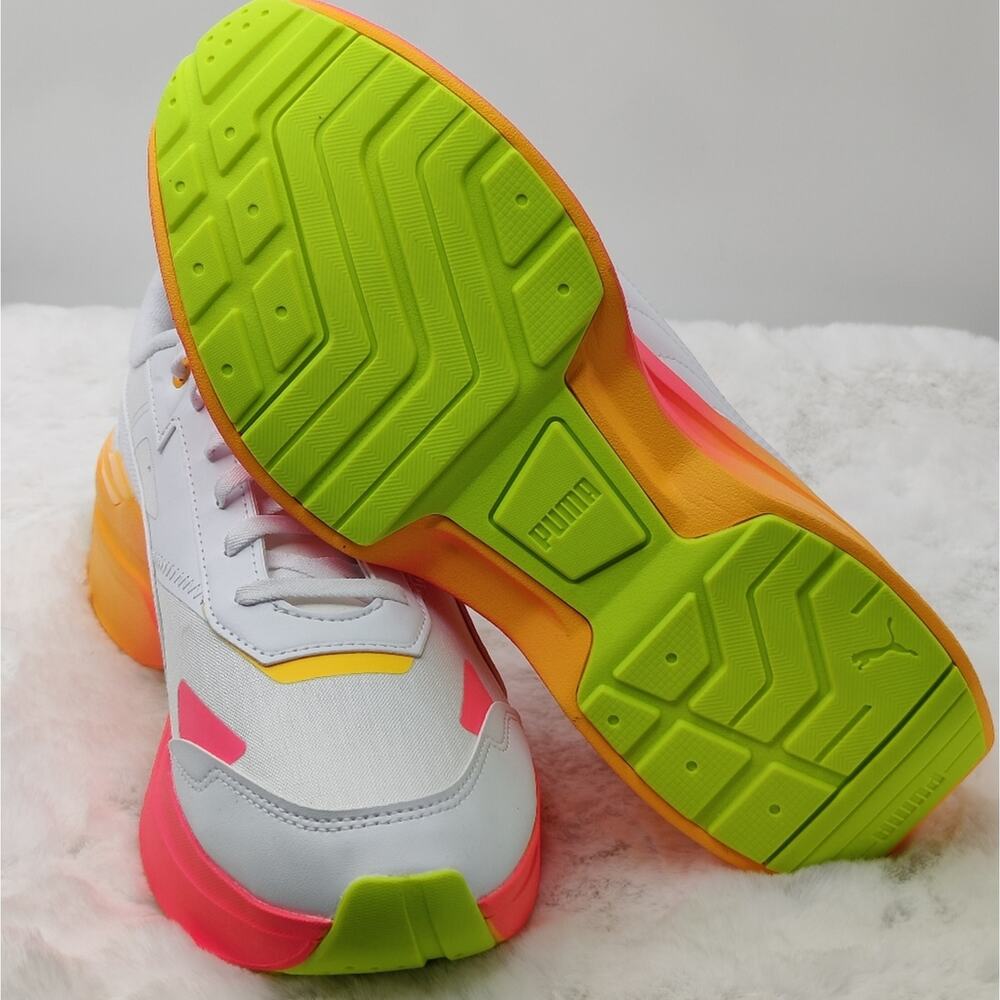 New white w/ pink orange Puma Platform Sneakers sz 10 - Picture 6 of 9